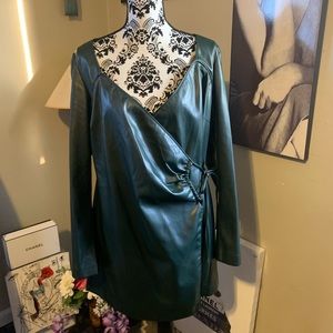 House of Harlow Faux Leather Hunter Green Wrap Dress Sz XL